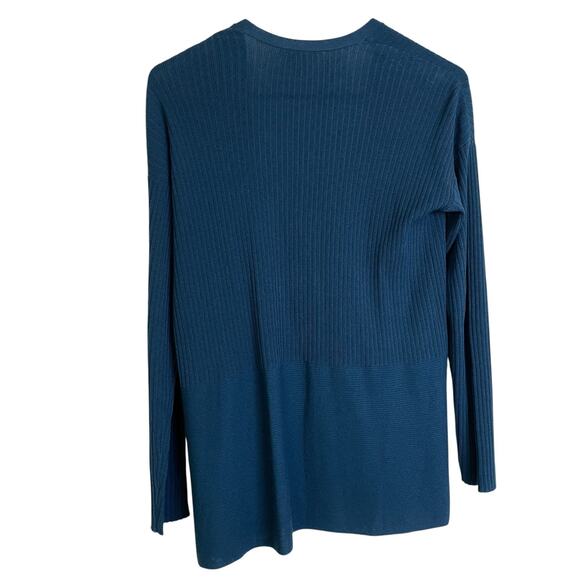 Eileen Fisher Tencel Cardigan Sweater Womens Medium Blue Ribbed Open Front - Picture 2 of 9